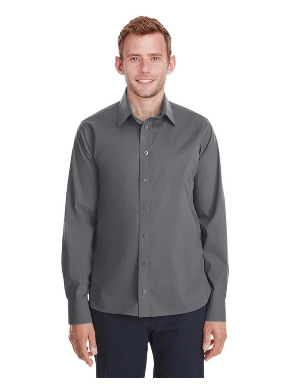 Devon & Jones Men's Crown Collection Broadcloth Dress Shirt Graphite